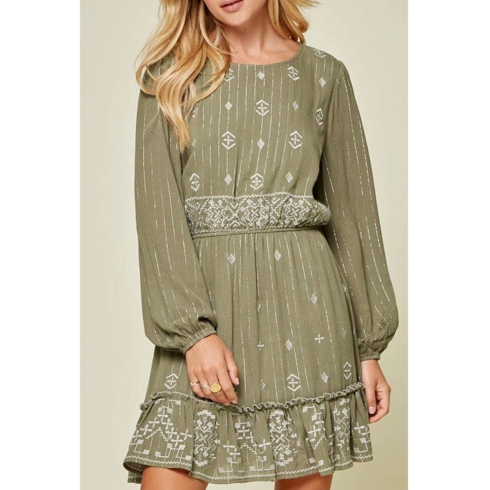 Savannah Jane embroidered dress in olive size small NWT